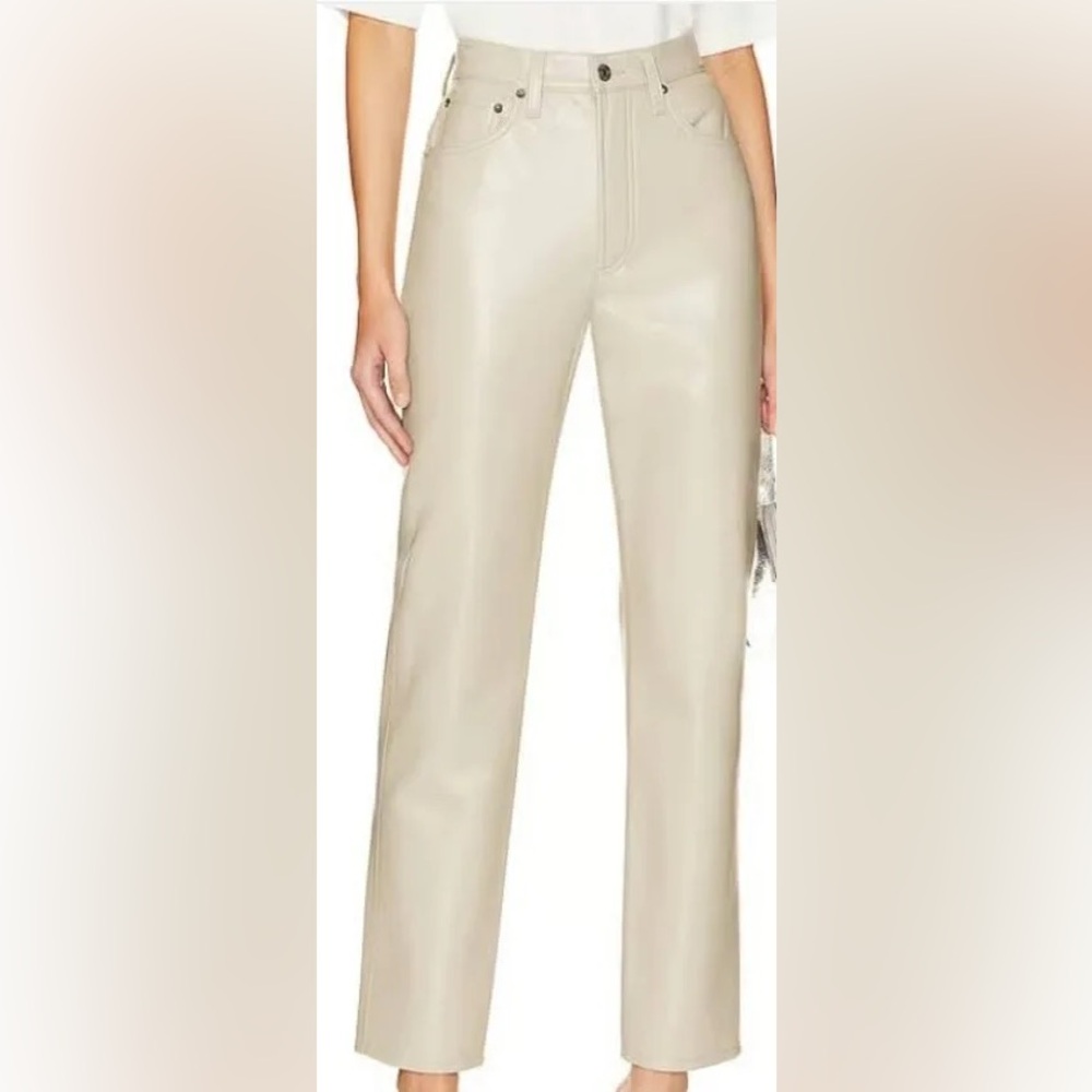 AGolde 90s high waist recycled leather jeans in Ivory - Picture 2 of 7